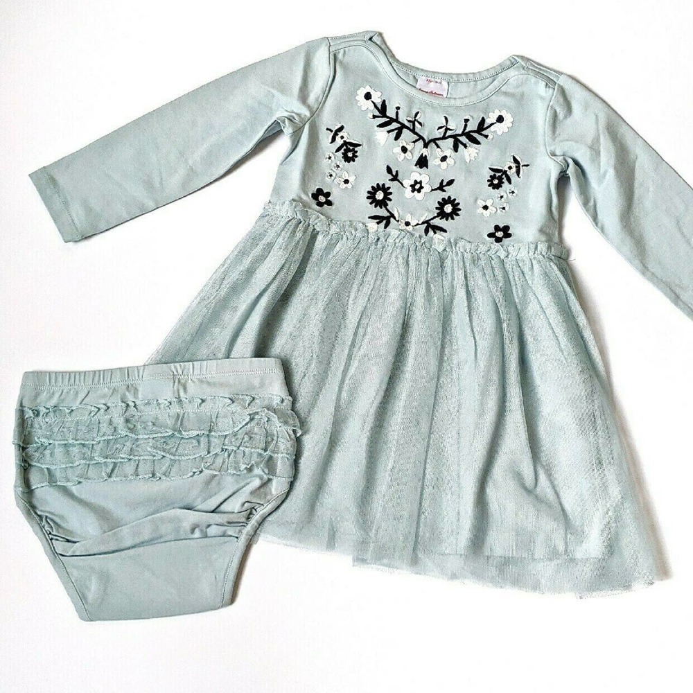 Hanna Andersson Embroidered Tulle Dress 2 Blue NEW